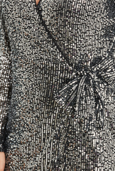 Robe à sequins portefeuille courte gris argent femme