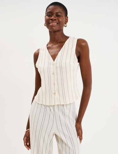 Veston gaufr&eacute; ajust&eacute; boutonn&eacute; col en V blanc femme