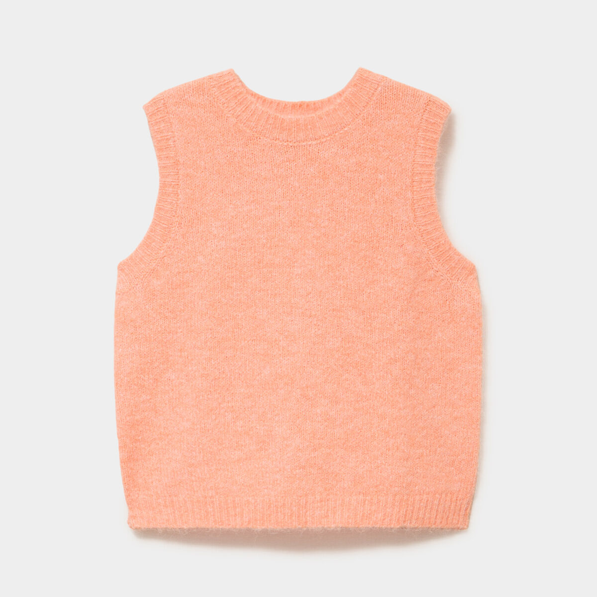 Pull sans manches col rond rose corail femme