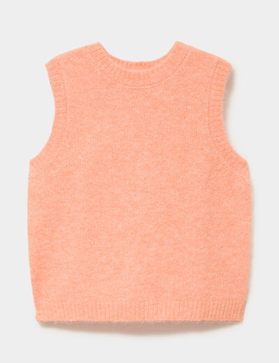 Pull sans manches col rond rose corail femme