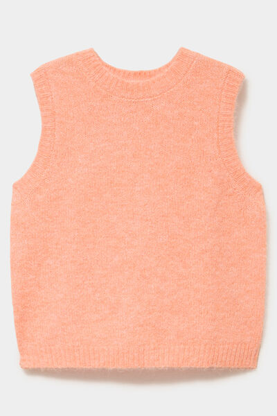Pull sans manches col rond rose corail femme