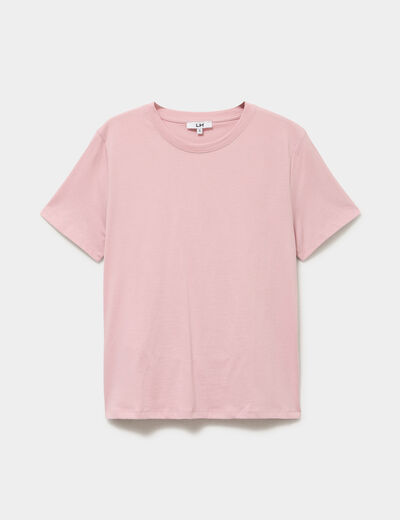 T-shirt col rond manches courtes coton mauve femme