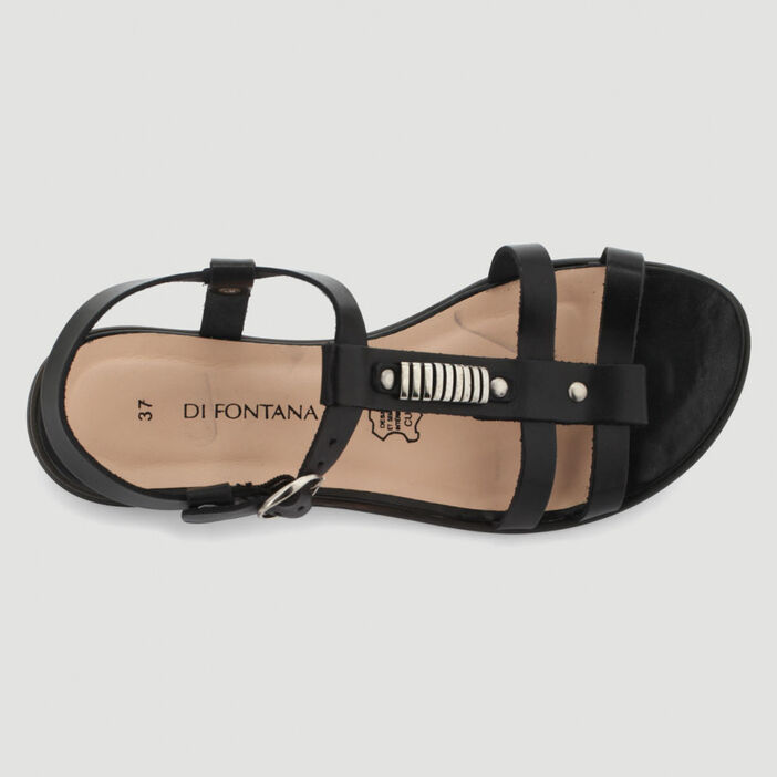 Sandales en cuir bride fantaisie femme noir