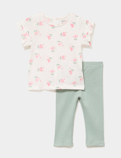 Ensemble 2 pi&egrave;ces legging et t-shirt ecru b&eacute;b&eacute; fille