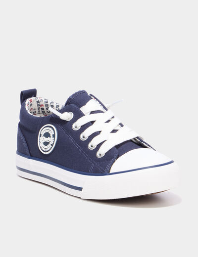 Tennis basses toile lacets bout renforc&eacute; bleu marine gar&ccedil;on