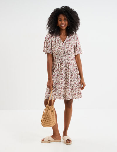 Robe col en V taille smockée Creeks blanc femme