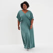 Robe longue en plumetis taille smockée vert foncé femme grande taille