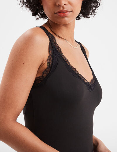 Débardeur ajusté détail dentelle noir femme