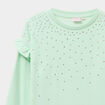 Sweat strass et volants manches longues vert clair fille