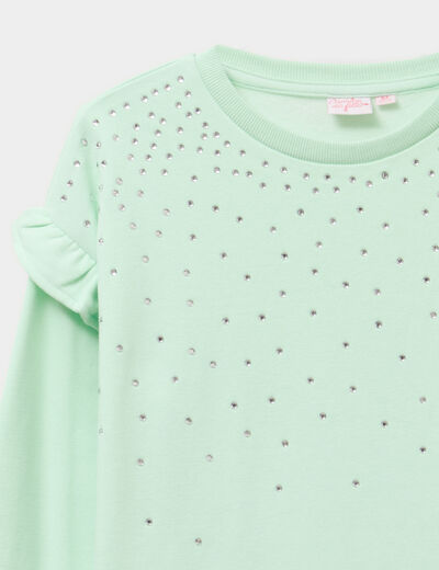 Sweat strass et volants manches longues vert clair fille