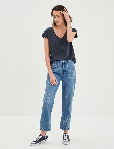 T-shirt col v poche poitrine Creeks bleu marine femme