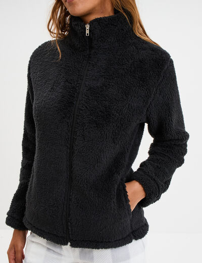 Veste effet polaire col montant noir femme
