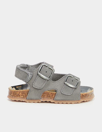 Sandales cuir boucles et scratchs Creeks gris b&eacute;b&eacute; gar&ccedil;on