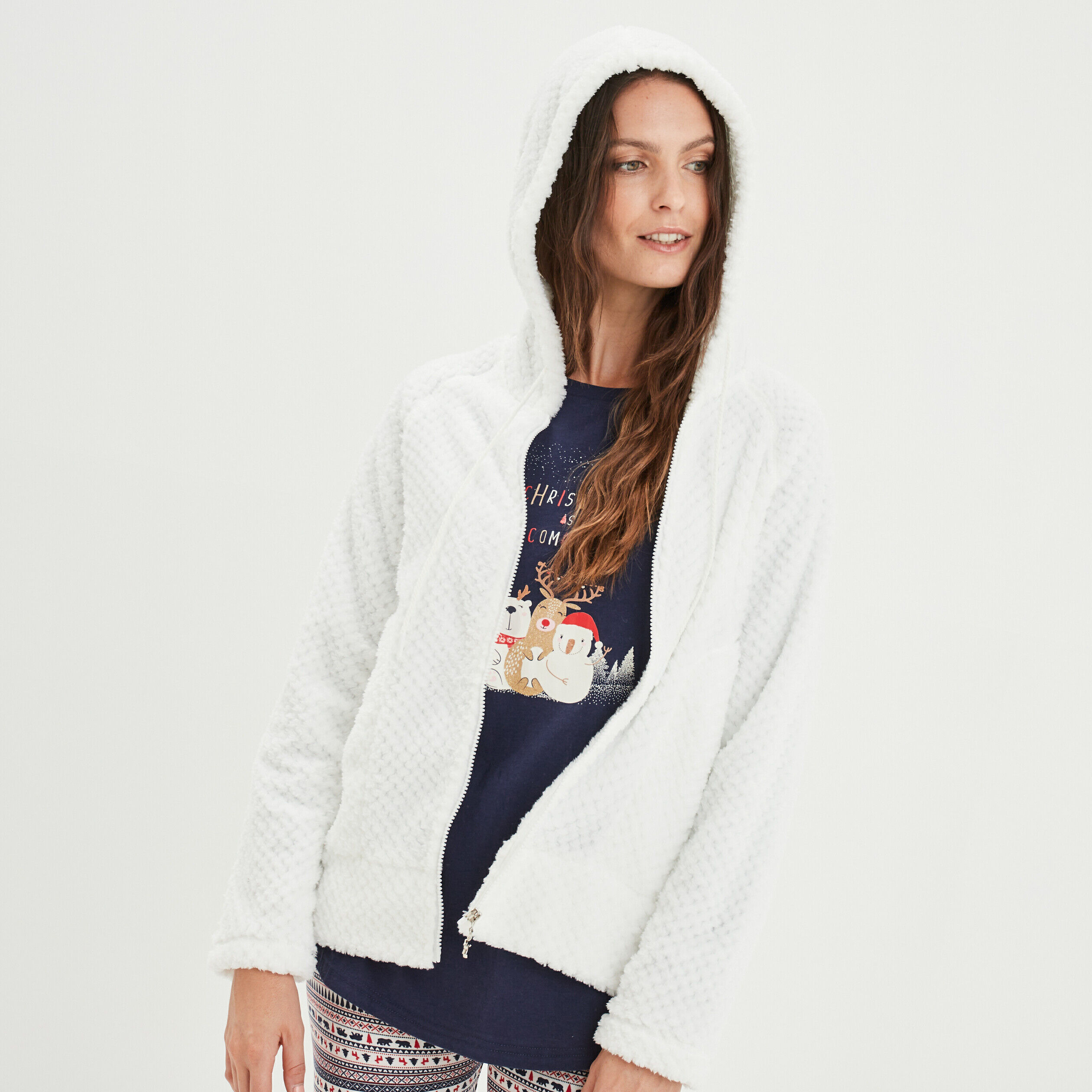 Veste de pyjama plaid ivoire femme LH