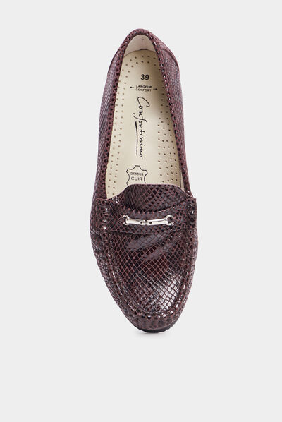 Mocassins en cuir compensés pied large bordeaux femme