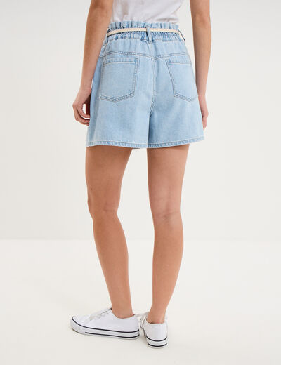 Short mom en jean ceinture cordon denim triple stone femme