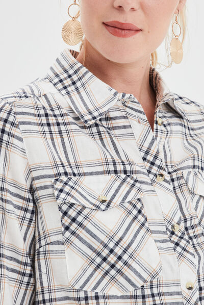 Chemise manches longues avec poches ecru femme