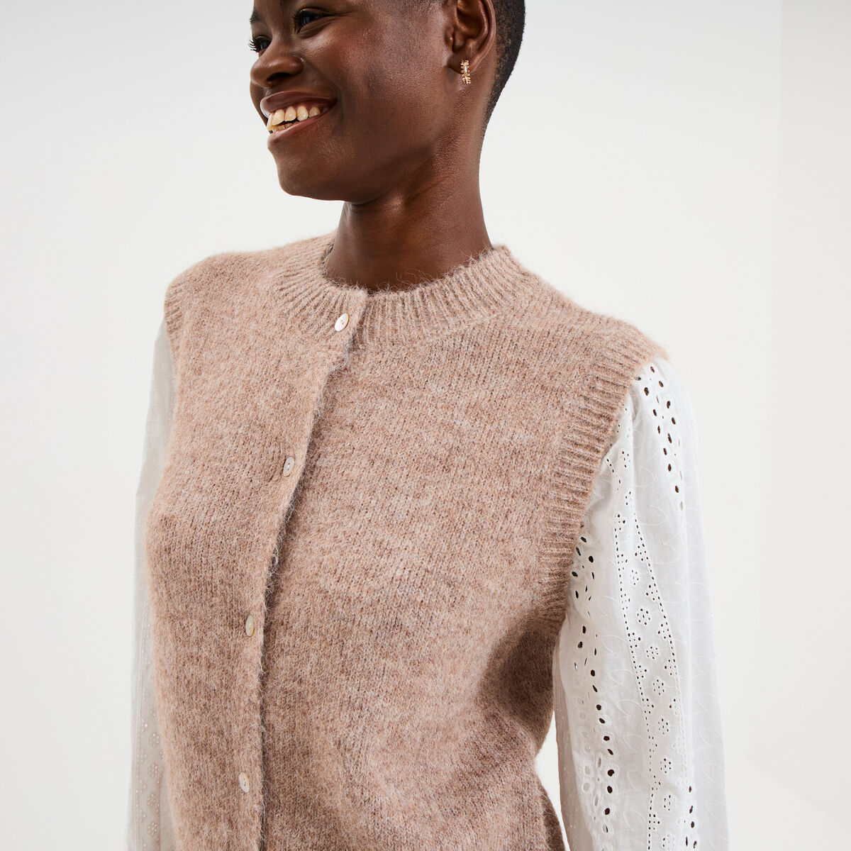Gilet effet 2-en-1 beige femme