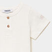 T-shirt col tunisien manches courtes blanc b&eacute;b&eacute; gar&ccedil;on