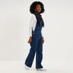Salopette en jean jambe large coton bleu fonc&eacute; femme