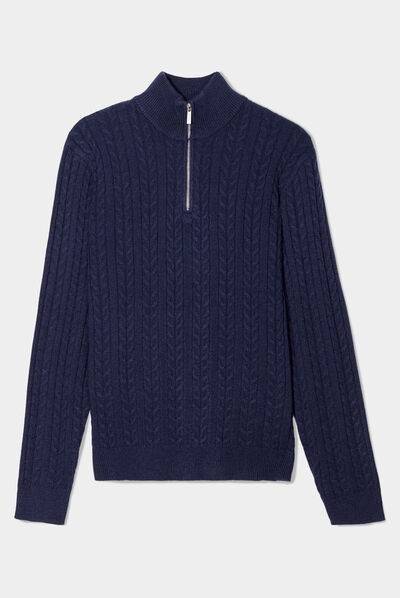 Pull camionneur à torsades bleu marine homme