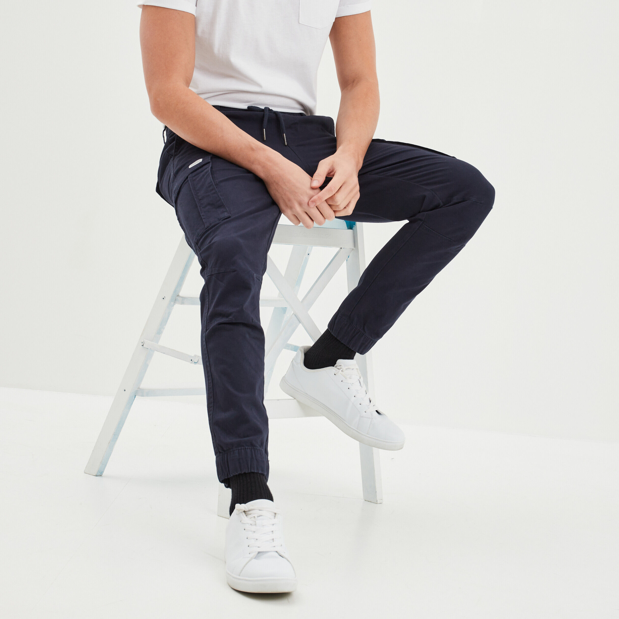 Pantalon cargo taille élastiquée Creeks bleu foncé homme CREEKS