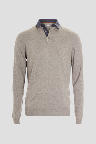 Pull avec col polo gris clair homme