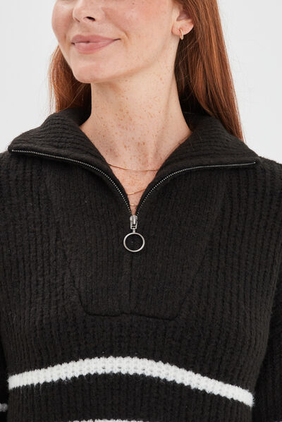 Robe pull col camionneur zippé noir femme