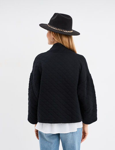 Veste esprit kimono matelassée en jersey noir femme