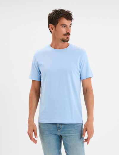 T-shirt droit en coton manches courtes bleu clair homme