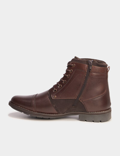 Bottines &agrave; lacets en cuir marron homme