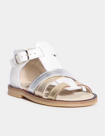 Sandales avec brides en cuir blanc bébé fille