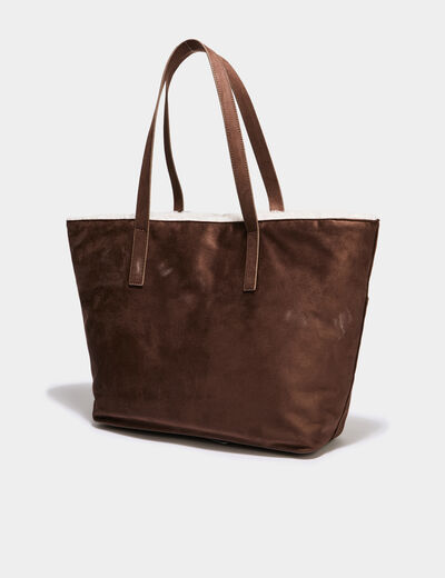 Sac cabas effet su&eacute;dine et fourr&eacute; multicolore femme
