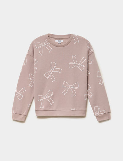 Sweat col rond manches longues taupe fille