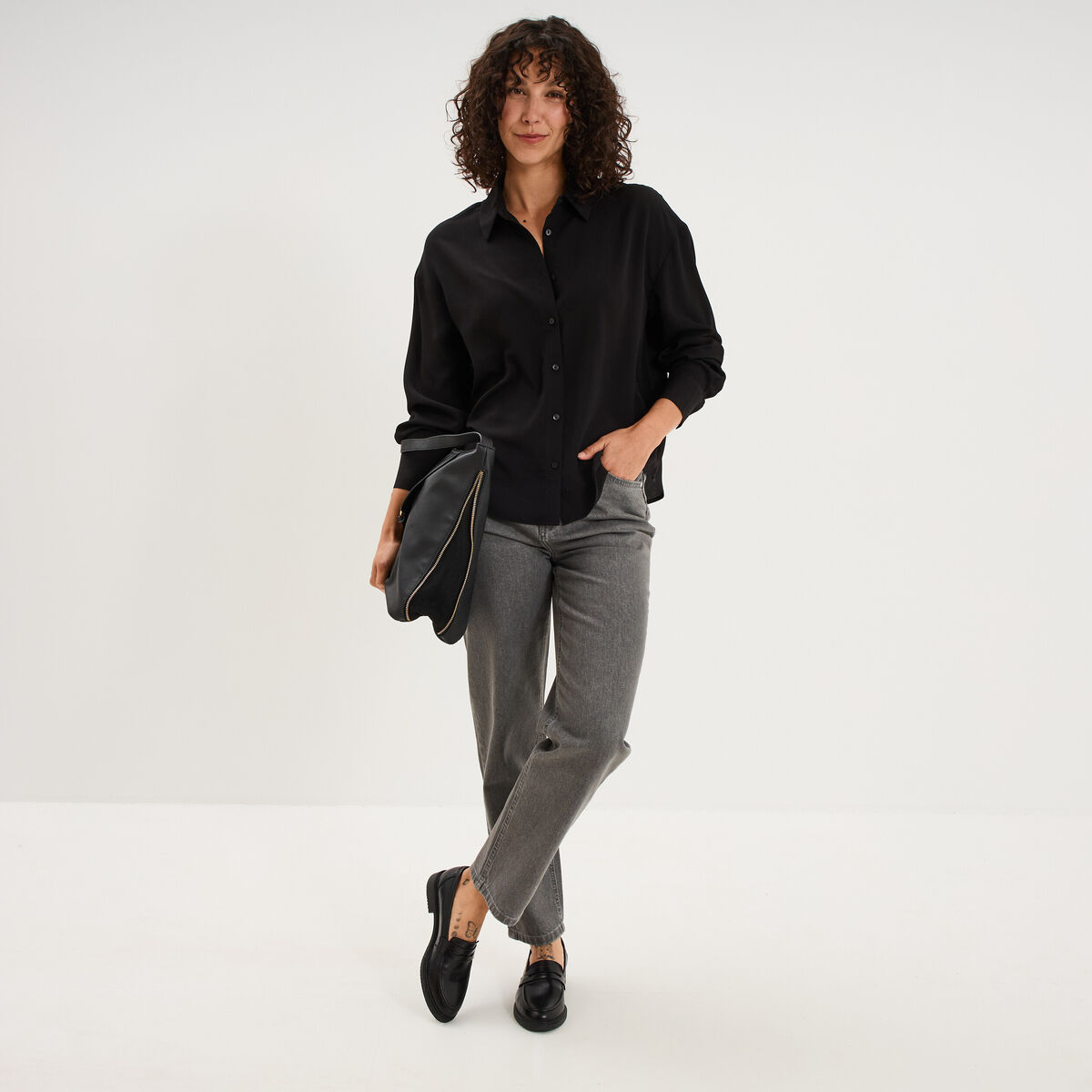 Chemise fluide manches longues noir femme