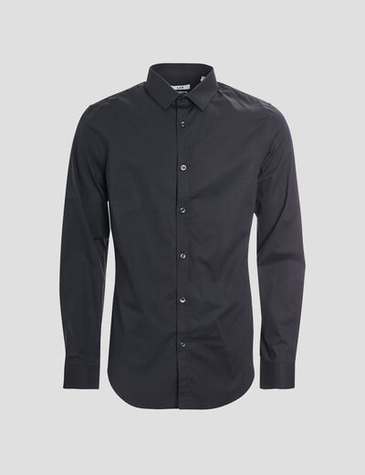 Chemise effet stretch manches longues noir homme
