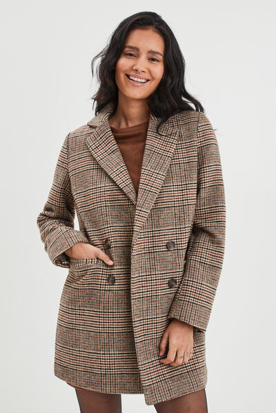 Manteau mi-long boutonnage croisé beige femme