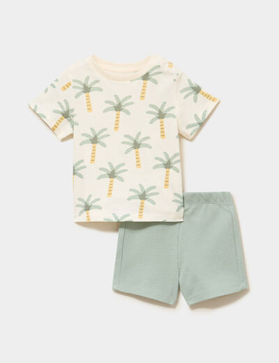 Ensemble short et t-shirt coton ecru b&eacute;b&eacute; gar&ccedil;on