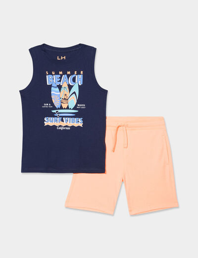 Ensemble débardeur et short coton bleu marine garçon