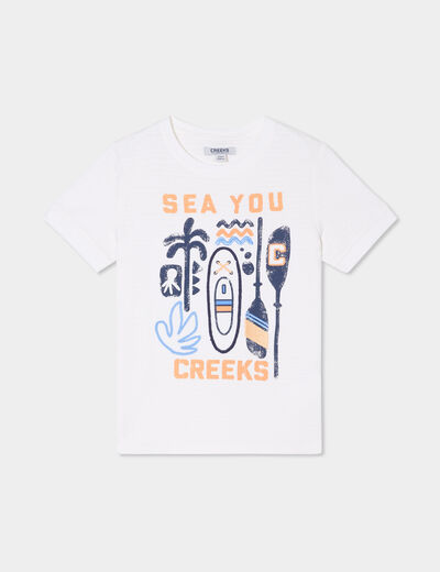T-shirt brodé manches courtes coton blanc garçon