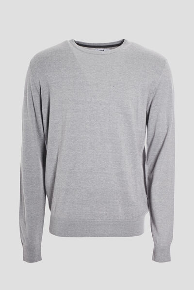 Pull droit col rond gris homme