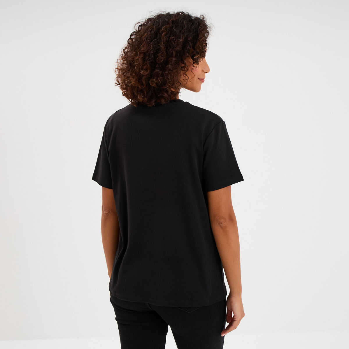 T-shirt &agrave; strass manches courtes coton noir femme