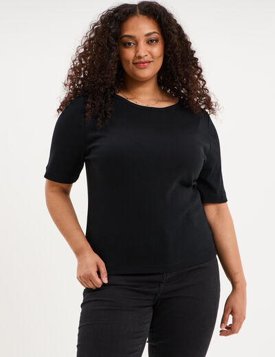 T-shirt ajust&eacute; col rond effet c&ocirc;tel&eacute; noir femme grande taille