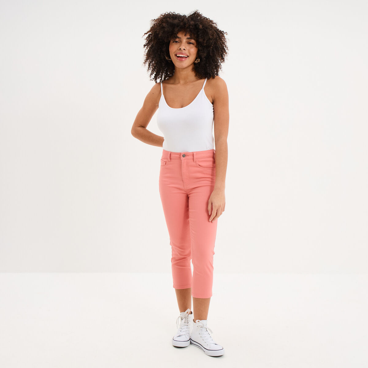 Pantalon capri slim twill 5 poches rose vif femme