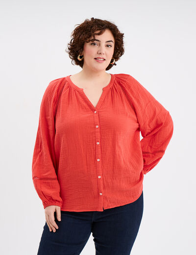 Blouse manches longues coton rouge femme grande taille