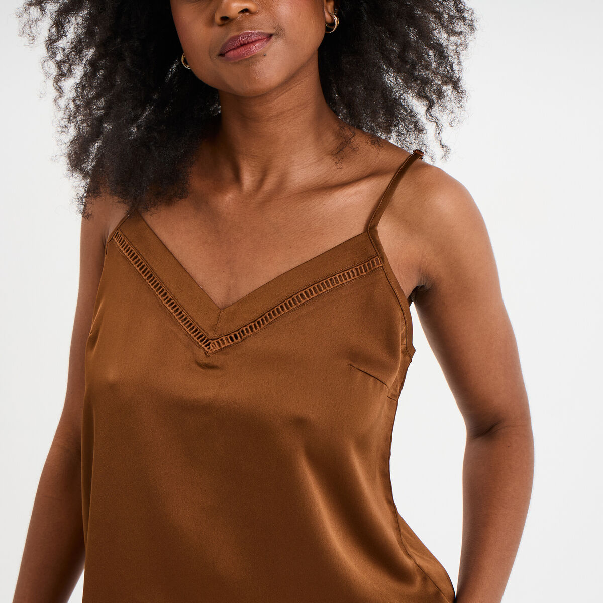 Caraco effet satin marron fonc&eacute; femme