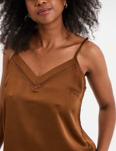 Caraco effet satin marron foncé femme