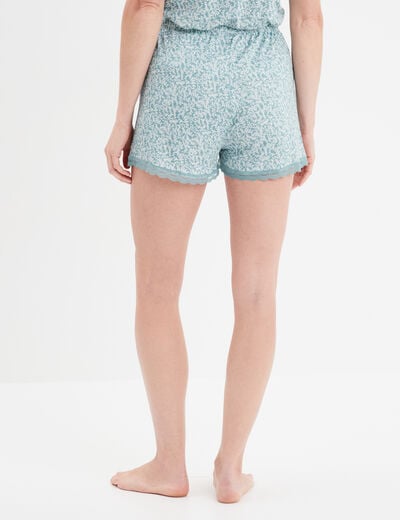 Bas de pyjama short détails dentelle vert femme