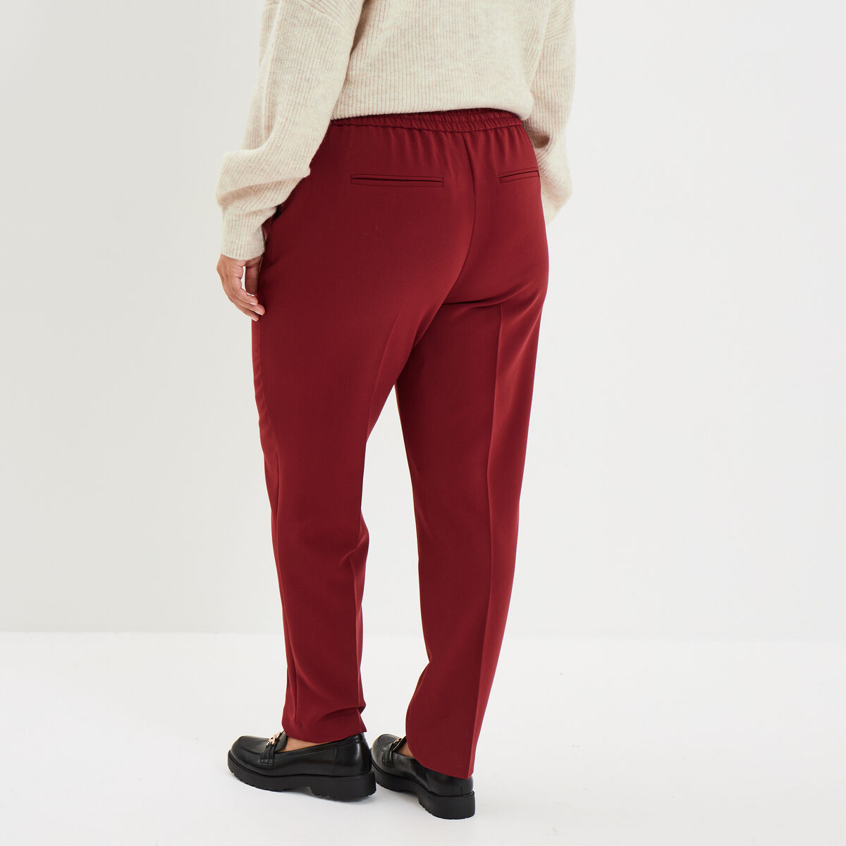 Pantalon city paperbag taille &eacute;lastiqu&eacute;e bordeaux femme grande taille