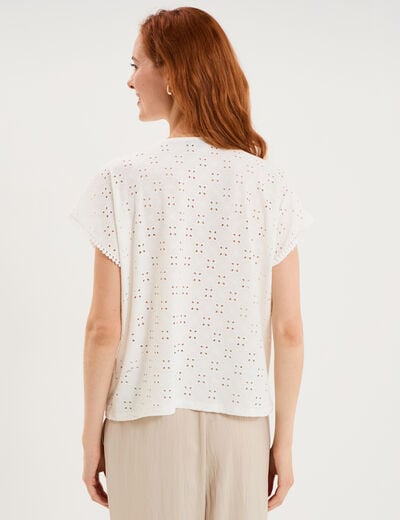 T-shirt dentelle avec boutons blanc femme